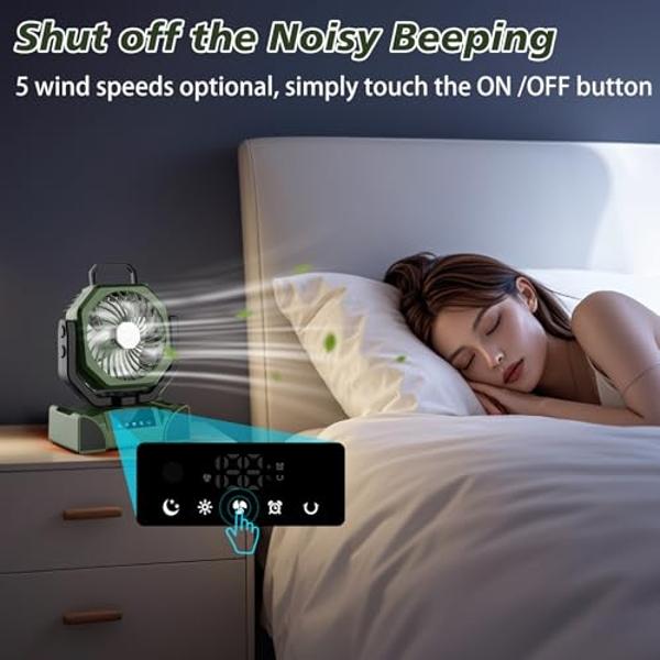 TOPPORTED 20000mAh Portable Camping Fan Rechargeable,Max 68 Hrs Runtime Battery Operated Tent Fans with LED Lantern,5 Wind Speeds,4 Timer Modes,Desk Fan for Travel,Power Outages (G