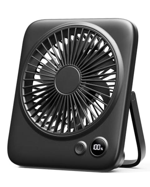 Otlonpe Small Desk Fan 6.5 Inch, 4000mAh Rechargeable Portable Fan for Travel, Slim Quiet, 7.5-22H Battery Operated, Power Bank, 4-Speed, 180° Folding, Personal Cooling for Indoor 