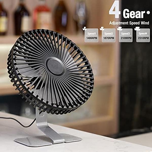 SLENPET 6 inch USB Desk Fan, 4 Speeds, Ultra-quiet, 90° Adjustment for Better Cooling, Portable Mini Powerful Desktop Table Fan, Small Personal Fan for Home Office, Metal Base, Bla