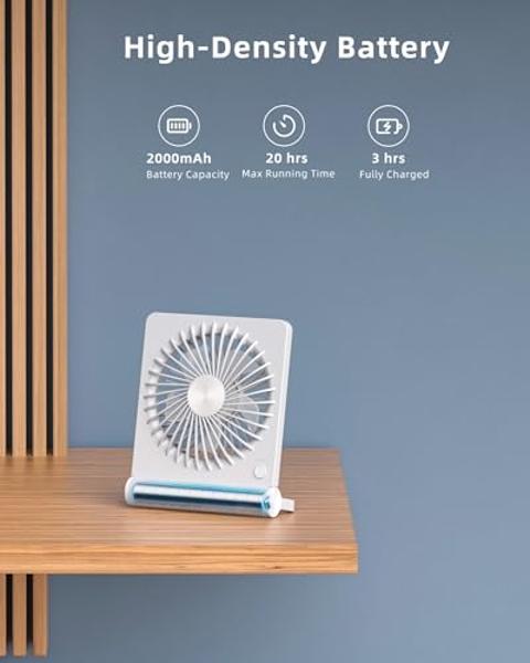 Coohea 2-Pack Pink & Beige Handheld Fan, Small Cute Design, 3 Powerful Speeds, Operated by USB/Rechargeable Battery, Personal Portable Fan with Base & Lanyard, for Eyelash Makeup T