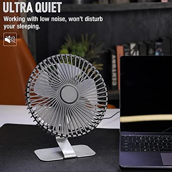 SLENPET 6 inch USB Desk Fan, 4 Speeds, Ultra-quiet, 90° Adjustment for Better Cooling, Portable Mini Powerful Desktop Table Fan, Small Personal Fan for Home Office, Metal Base, Bla