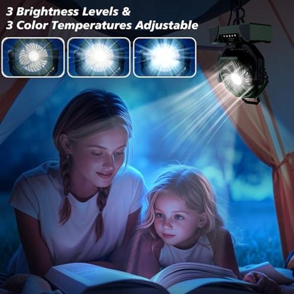 TOPPORTED 20000mAh Portable Camping Fan Rechargeable,Max 68 Hrs Runtime Battery Operated Tent Fans with LED Lantern,5 Wind Speeds,4 Timer Modes,Desk Fan for Travel,Power Outages (G