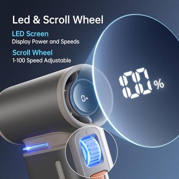 JISULIFE Portable Handheld Turbo Fan, 100 Speeds Adjustable Mini Personal Fan, 9000mAh USB Rechargeable Fan Battery Operated, LED Display, Metal Shell with Accessories Gifts for Me