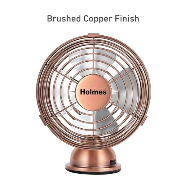 HOLMES 4" Mini Heritage Desk Fan, USB-Powered, Single Speed, 4 Blades, Adjustable 100° Head Tilt, Metal Construction, Ideal for Home, Dorm Rooms, Bedrooms, Office or Travel, Vintag