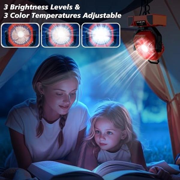 TOPPORTED 20000mAh Portable Camping Fan Rechargeable,Max 68 Hrs Runtime Battery Operated Tent Fans with LED Lantern,5 Wind Speeds,4 Timer Modes,Desk Fan for Travel,Power Outages (O