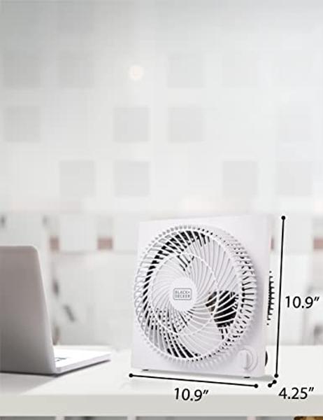 BLACK+DECKER Mini Box Fan Tabletop Quiet 9 Inch Desk Box Fans Frameless BFB09W White