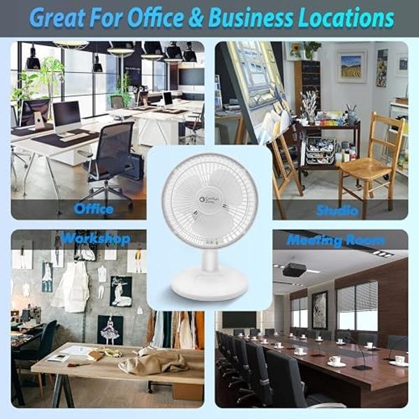 Comfort Zone 6-inch Mini Desk Fan with Fully Adjustable Tilt, Portable 2 Speed Tabletop Fan, Quiet Bedside or Office Fan with Stable Base, White