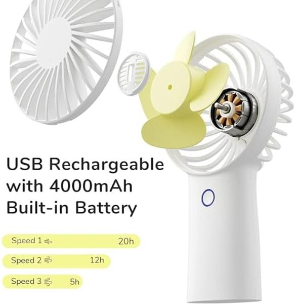 JISULIFE Handheld Fan with 20 Hours of Cooling, 6000mAh Battery, USB Rechargeable Portable Fan for Travel, Makeup, Concerts & Commute – Stay Cool Everywhere (White)