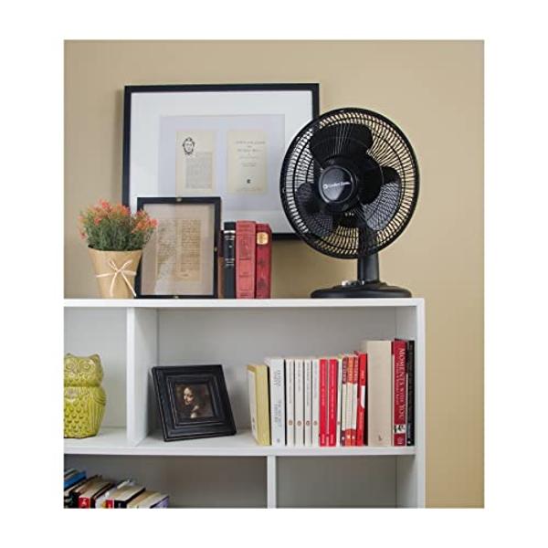 Comfort Zone Oscillating Table Fan with Adjustable Tilt, Convenient Push Button Controls, Quiet, 12 inch, 3 Speed, Desk Fan, Airflow 7.25 ft/sec, Ideal for Home, Bedroom, Dorm & Of