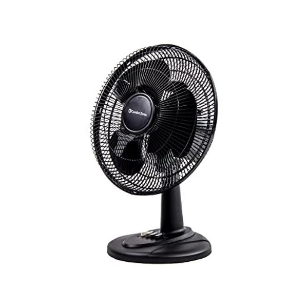 Comfort Zone Oscillating Table Fan with Adjustable Tilt, Convenient Push Button Controls, Quiet, 12 inch, 3 Speed, Desk Fan, Airflow 7.25 ft/sec, Ideal for Home, Bedroom, Dorm & Of