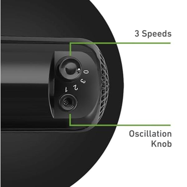 HOLMES 12" Table Fan, 75° Oscillation, 3 Speeds, 15° Adjustable Head Tilt, Ideal for Home, Bedroom or Office, Black