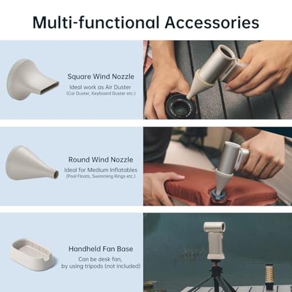 JISULIFE Portable Handheld Turbo Fan, 100 Speeds Adjustable Mini Personal Fan, 9000mAh USB Rechargeable Fan Battery Operated, LED Display, Metal Shell with Accessories Gifts for Me