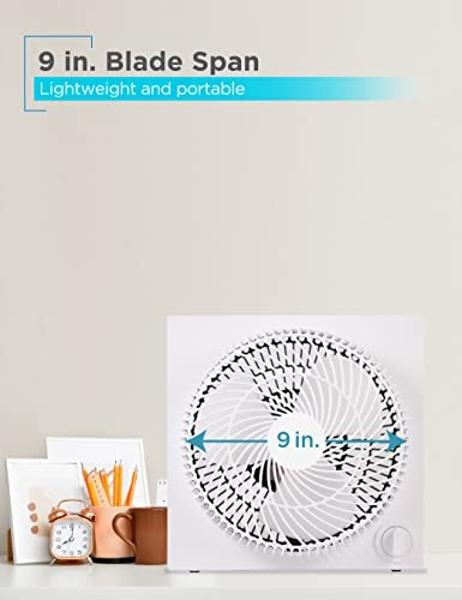 BLACK+DECKER Mini Box Fan Tabletop Quiet 9 Inch Desk Box Fans Frameless BFB09W White