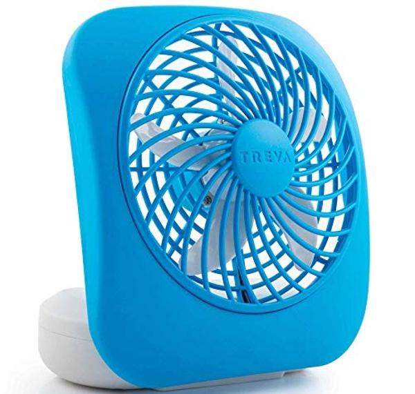 O2COOL Treva 5 Inch Battery Powered Fan Portable Desk Fan 2 Cooling Speeds with Compact Folding & Tilt Design Cubicle Accessories Small Portable (Blue)