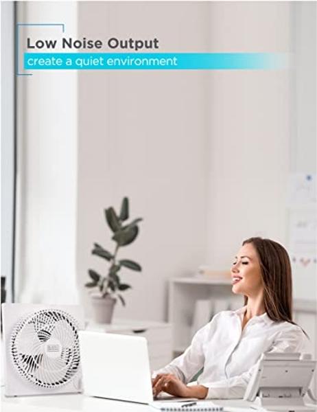 BLACK+DECKER Mini Box Fan Tabletop Quiet 9 Inch Desk Box Fans Frameless BFB09W White