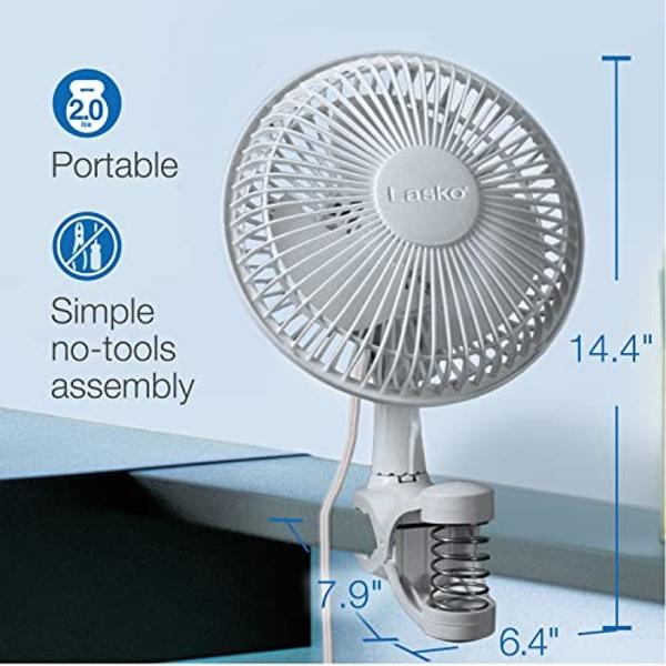 Lasko 2004W Portable 6-Inch Personal Clip Fan with 2 Speeds, White