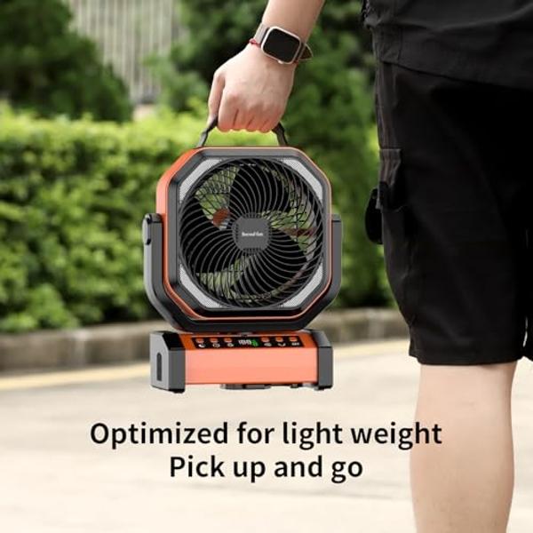 Socool Camping Fan with Light - 20000mAh Rechargeable Battery Fan, 112Hrs Max Run Time, 9 Speeds, Digital Display, Timer, Auto Oscillation, 270° Pivot & Hook for Camping, Power Out