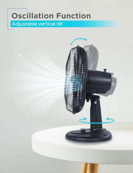 BLACK+DECKER Desk Fan for Home and Office, 12” Fan with 3 Speed Settings, Oscillating Portable Fan for Office Desk, Table Top and Kitchen Table with Adjustable Tilt, Black