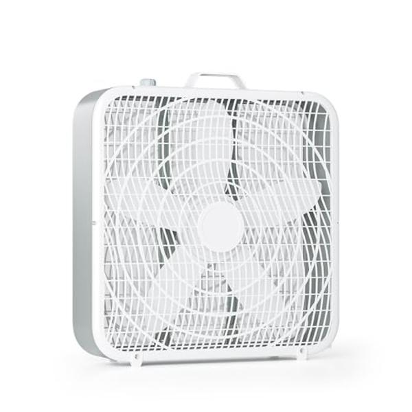 Simple Deluxe 20” Box Fan, 3-Speed Cooling Table Fan with Aerodynamic Shaped Fans Blades, Convenient Carry Handle and Safety Grills, White