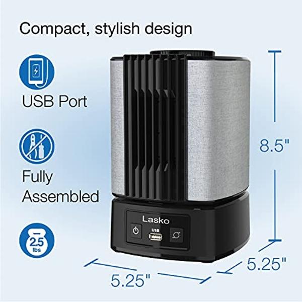Lasko SlumberBreeze 2-in-1 Small Table Fan and White Noise Machine for Better Sleep in the Bedroom and Focus in the Home Office, Black, SB100