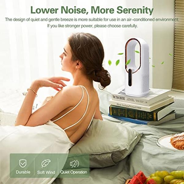 CONBOLA Desk Fan Small Quiet, Battery Operated Portable, Bladeless Desktop Fan with 3 Cooling Speeds, 11.8 Inch Touch Control Personal Fan for Bedroom, Office, Home, Outdoor (White
