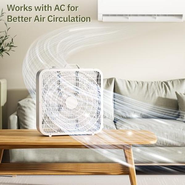 Simple Deluxe 20” Box Fan, 3-Speed Cooling Table Fan with Aerodynamic Shaped Fans Blades, Convenient Carry Handle and Safety Grills, White