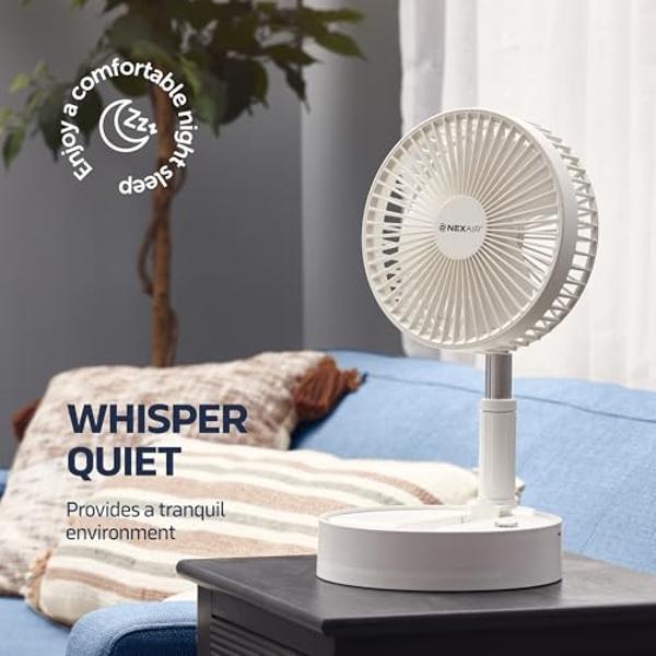 NEXAIR 8" Foldable Fan, Oscillating 4 Speed Portable Fan Adjustable Height 14”–40", Remote Controlled folding Fan with 10,000mAh Rechargeable Battery, Quiet Floor Fan For Bedroom, 
