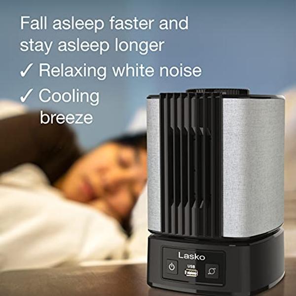Lasko SlumberBreeze 2-in-1 Small Table Fan and White Noise Machine for Better Sleep in the Bedroom and Focus in the Home Office, Black, SB100