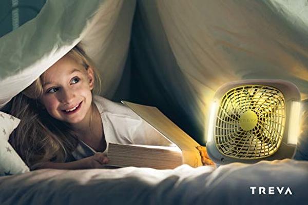 O2COOL Treva 10 Inch Portable Fan with LED Lights - Battery Powered 2-Speed Camping Fan for Outdoors, AC Adapter Port for Home, Office Desk - Energy Efficient Blade - Carry Handle 