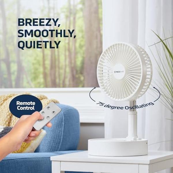 NEXAIR 8" Foldable Fan, Oscillating 4 Speed Portable Fan Adjustable Height 14”–40", Remote Controlled folding Fan with 10,000mAh Rechargeable Battery, Quiet Floor Fan For Bedroom, 
