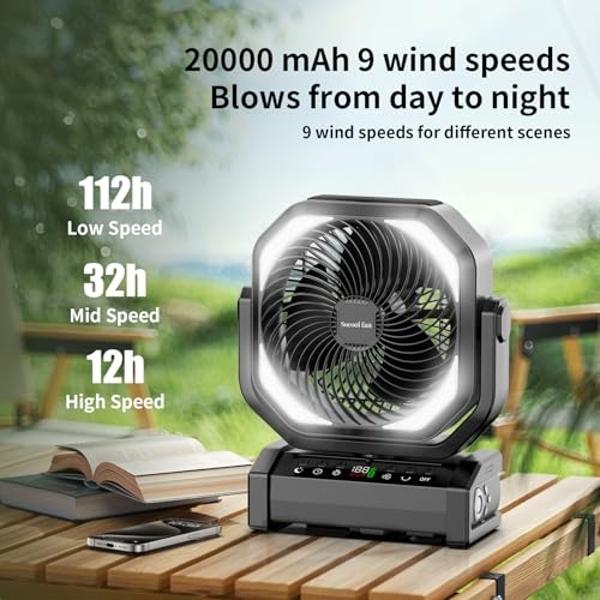 Simple Deluxe 20” Box Fan, 3-Speed Cooling Table Fan with Aerodynamic Shaped Fans Blades, Convenient Carry Handle and Safety Grills, White