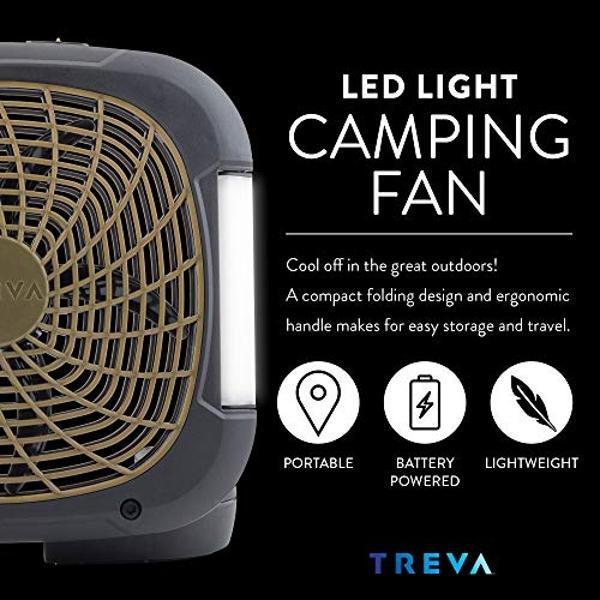 O2COOL Treva 10 Inch Portable Fan with LED Lights - Battery Powered 2-Speed Camping Fan for Outdoors, AC Adapter Port for Home, Office Desk - Energy Efficient Blade - Carry Handle 