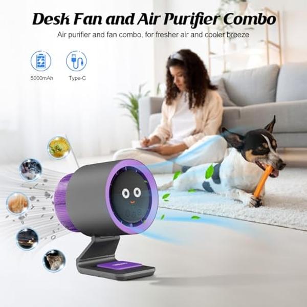 Desk Fan, Small Fan for Bedroom , Portable Fan with Air Purifier,Personal Fan with Four Different Emotions,Desk Fans Small Quiet,4 Speed Adjustment,Cooling Fan for Home, Office, Be