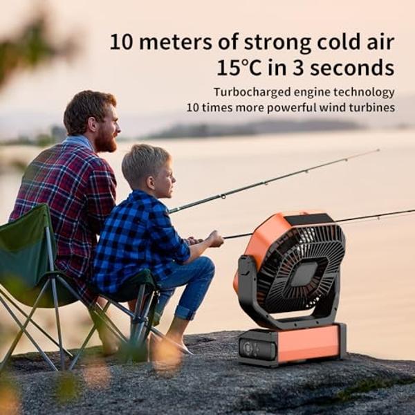 Socool Camping Fan with Light - 20000mAh Rechargeable Battery Fan, 112Hrs Max Run Time, 9 Speeds, Digital Display, Timer, Auto Oscillation, 270° Pivot & Hook for Camping, Power Out