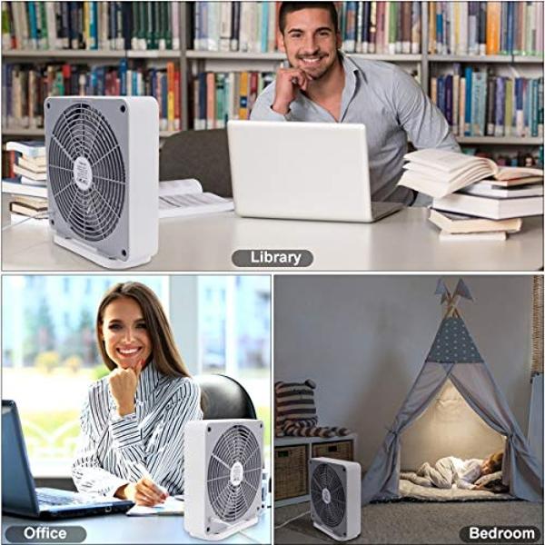SONBION Small Box Fan, Three Speeds Window Fan 10 Inch DC Desk Fan with Plug-In DC Adapter, Strong Wind, Quiet Operation Work Table Cooling Fan for Home Bedroom Office Desk Outdoor