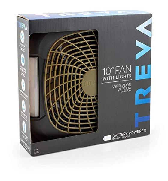O2COOL Treva 10 Inch Portable Fan with LED Lights - Battery Powered 2-Speed Camping Fan for Outdoors, AC Adapter Port for Home, Office Desk - Energy Efficient Blade - Carry Handle 