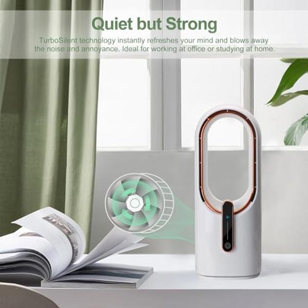 CONBOLA Desk Fan Small Quiet, Battery Operated Portable, Bladeless Desktop Fan with 3 Cooling Speeds, 11.8 Inch Touch Control Personal Fan for Bedroom, Office, Home, Outdoor (White