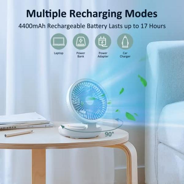 NEXAIR 8" Foldable Fan, Oscillating 4 Speed Portable Fan Adjustable Height 14”–40", Remote Controlled folding Fan with 10,000mAh Rechargeable Battery, Quiet Floor Fan For Bedroom, 
