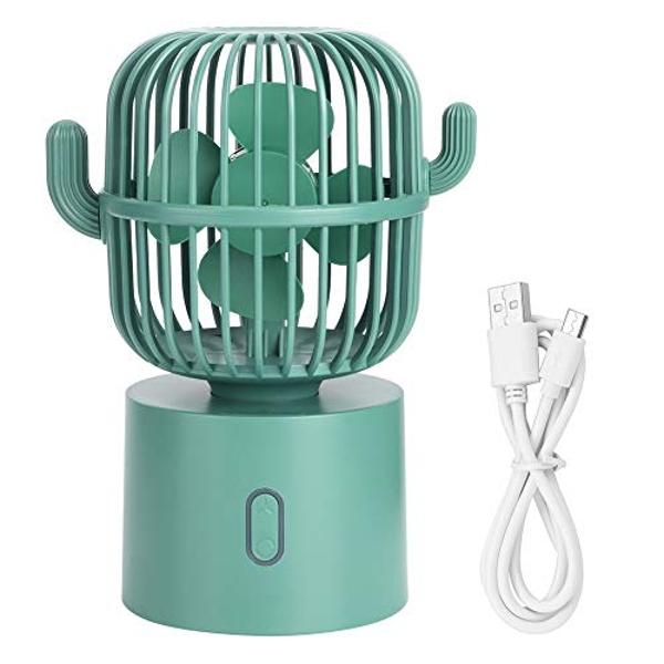 USB Desk Fan, 3 Speeds Adjustable Portable Cute Cactus Desktop Table Fan Two Ways Charging Wide-Angle Shaking Head Mini Personal Cooling Fan for Home, Office, Car, Desktop Decorati
