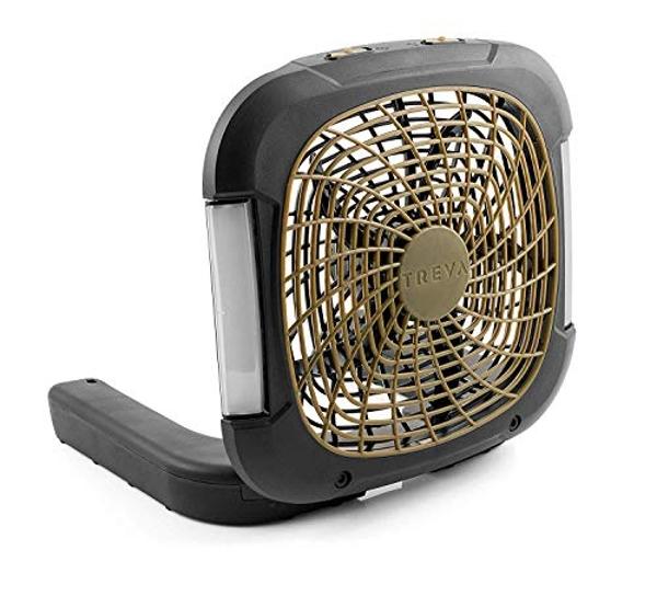 O2COOL Treva 10 Inch Portable Fan with LED Lights - Battery Powered 2-Speed Camping Fan for Outdoors, AC Adapter Port for Home, Office Desk - Energy Efficient Blade - Carry Handle 
