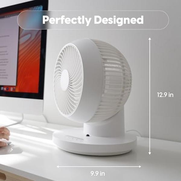 IRIS USA WOOZOO Desk Fan with Remote, 360° Oscillating Table Air Circulator, 3 Speeds, 52ft Max Air Distance, Adjustable Tilt, 13 Inches, Low Noise Motor, Small Fan for Bedroom, Of