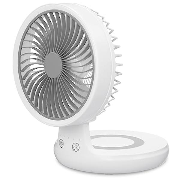 CONBOLA Desk Fan Small Quiet, Battery Operated Portable, Bladeless Desktop Fan with 3 Cooling Speeds, 11.8 Inch Touch Control Personal Fan for Bedroom, Office, Home, Outdoor (White