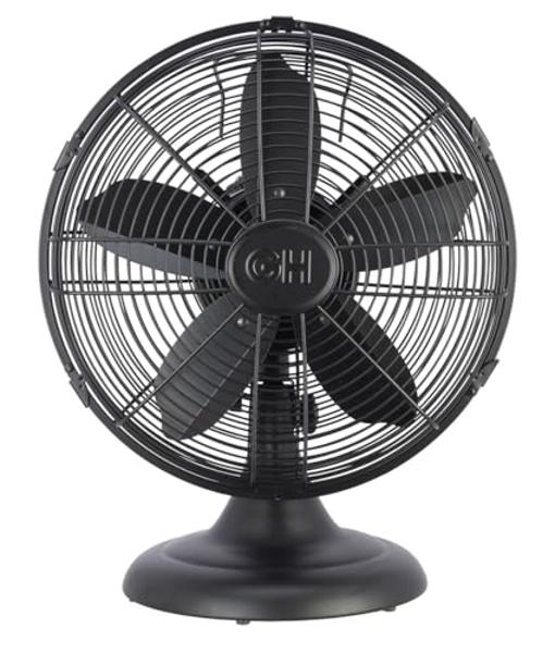 Good Housekeeping All-Metal 12" Retro Table Fan-Powerful 3 Speeds and Smooth Oscillation, 12", Matte Black