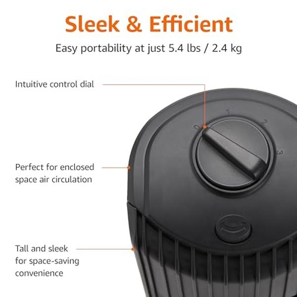 Amazon Basics 28" 60-Degree Oscillating Tower Fan for Bedroom, Living Room, Office, With 3 Speeds, Intuitive Mechanical Control, Black, 35W, 27.8"H x 9.4"D x 9.4"W