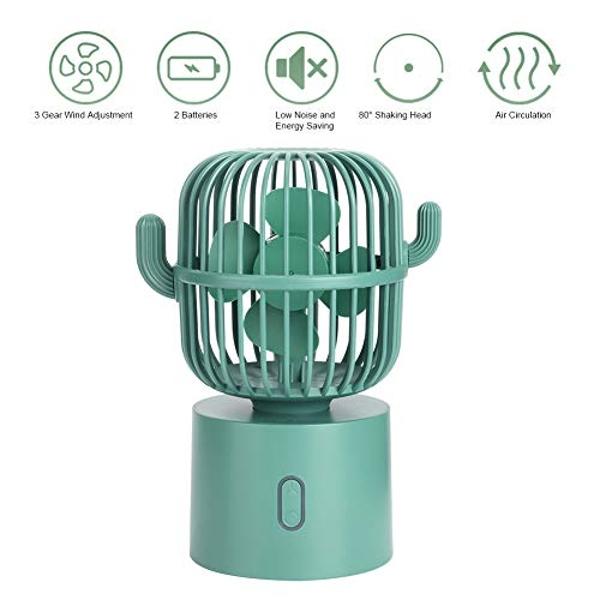 USB Desk Fan, 3 Speeds Adjustable Portable Cute Cactus Desktop Table Fan Two Ways Charging Wide-Angle Shaking Head Mini Personal Cooling Fan for Home, Office, Car, Desktop Decorati