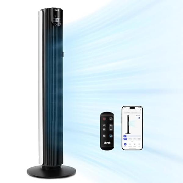 LEVOIT Smart 42 inch Tower Fan for Bedroom, DC motor, Oscillating with Quiet 26ft/s Velocity, 25dB Bladeless Floor Fan for Home Space, 12 Speeds, 4 Modes, 24H Timer with APP, Works