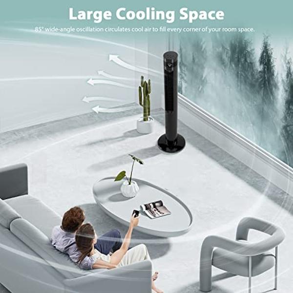 Amazon Basics 28" 60-Degree Oscillating Tower Fan for Bedroom, Living Room, Office, With 3 Speeds, Intuitive Mechanical Control, Black, 35W, 27.8"H x 9.4"D x 9.4"W