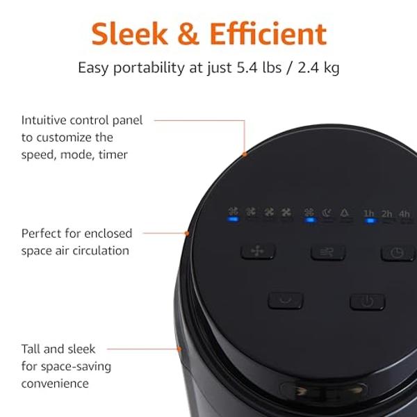 Amazon Basics 40" 70-Degree Oscillating Digital Tower Fan for Bedroom, Living Room, Office, With 4 Speeds, 3 Modes (Standard, Breeze, Nature), Timer Up to 15 Hours, Remote Control,