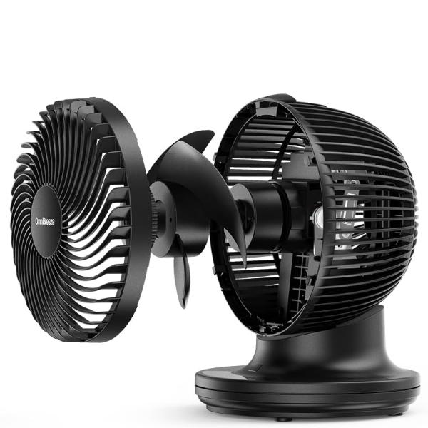 OmniBreeze 6 Inch Black Table Fan for Bedroom, Desk Air Circulator Fan with Remote, 85° Vertical+60° Automatic Oscillating Fan, 5 Speeds, 7H Timer, LED Display