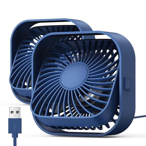 TOPK USB Desk Fan 2Pack Mini Personal Fan Portable, Strong Airflow & Quiet Operation, USB Powered, Three-Speed Wind Small USB Fan for Desk, 360° Rotatable Head for Home Office Tabl